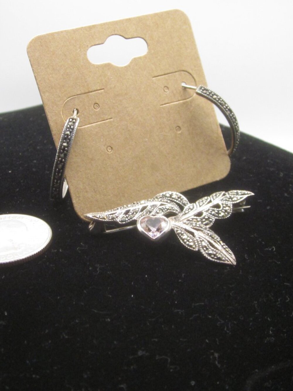 Sterling & Marcasite Earrings and Brooch